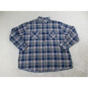 American Edition Shirt Mens 2XL XXL Blue Plaid Button Up Flannel Long Sleeve USA